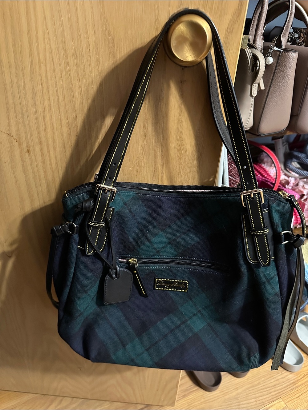 Dooney & Bourke Navy and Green Plaid Shoulder Bag